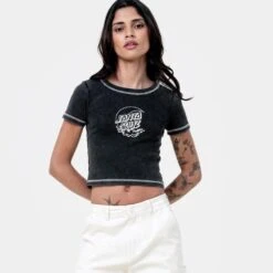Santa Cruz Womens T-Shirt Moon Dot Reflection Front - Black Acid Wash