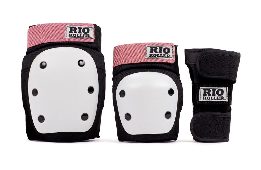 Rio Roller Skate Triple Pad Set - Black / Rose 1 Rio Roller Skate Triple Pad Set - Black / Rose