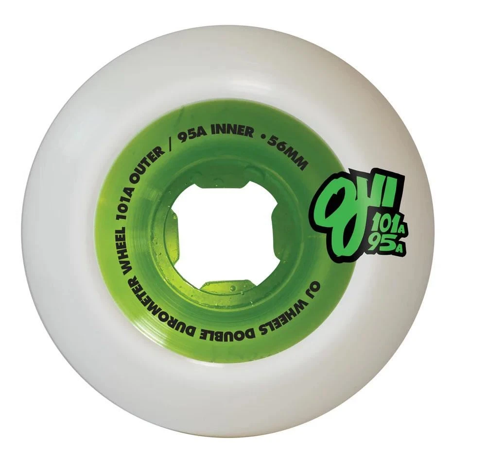 OJ Double Duro Skateboard Wheels Double Duro 101a/95a - White / Green 2 OJ Double Duro Skateboard Wheels Double Duro 101a/95a - White / Green - Image 2